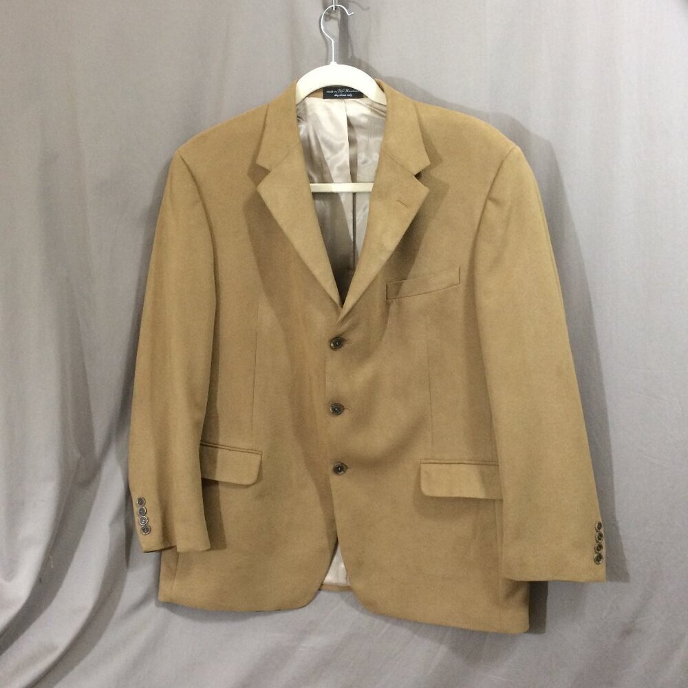 Vintage Andrew Fezza Faux Suede Blazer Sport Jacket Lt Brown 3 Button Size 46R